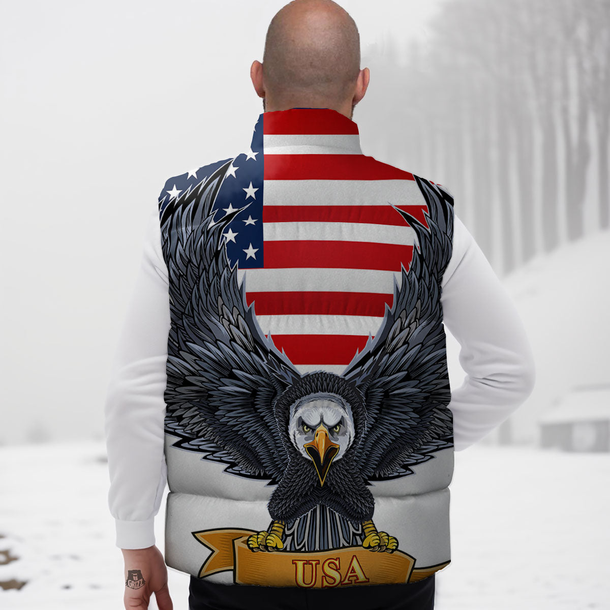 Eagle Patriotic American Print Down Vest
