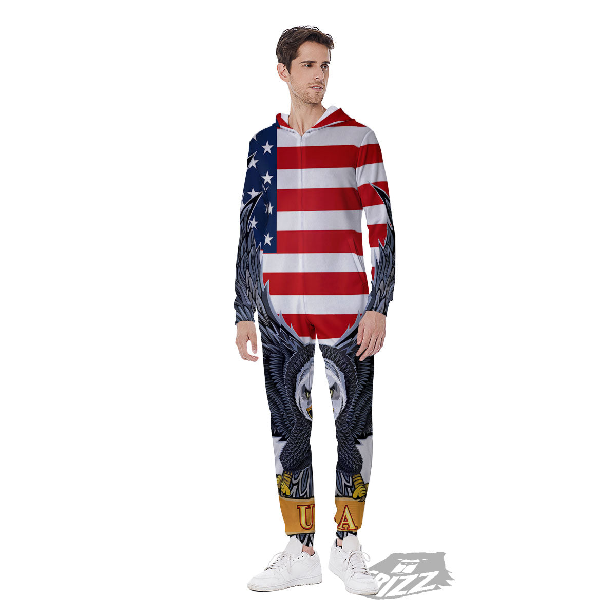 Eagle Patriotic American Print Men's Jumpsuit-grizzshop