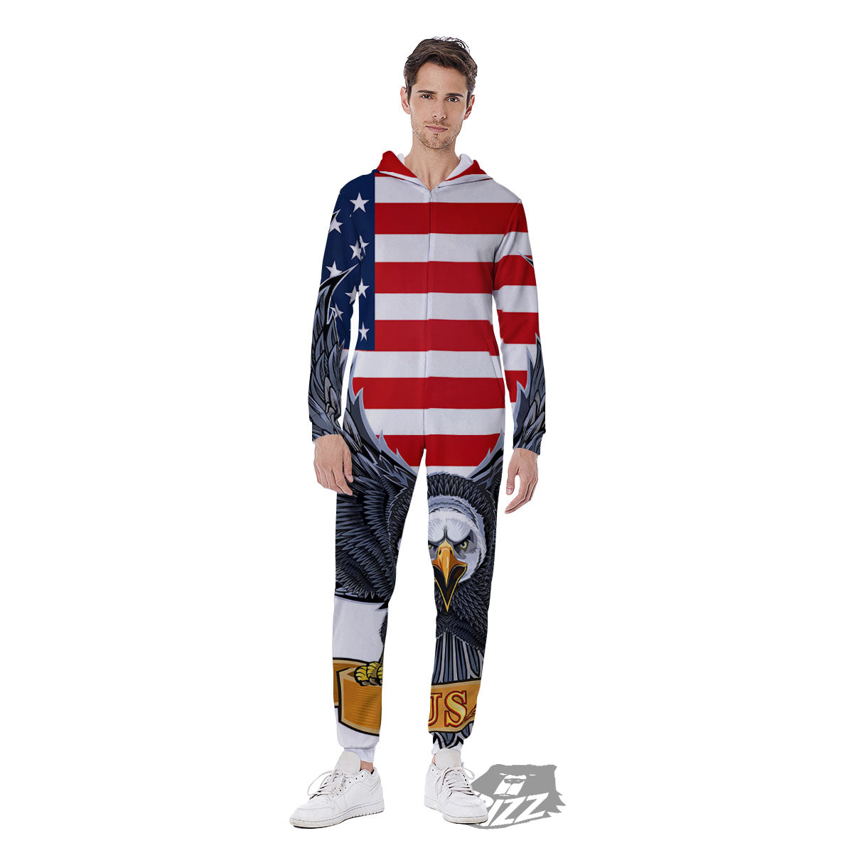 Eagle Patriotic American Print Men's Jumpsuit-grizzshop