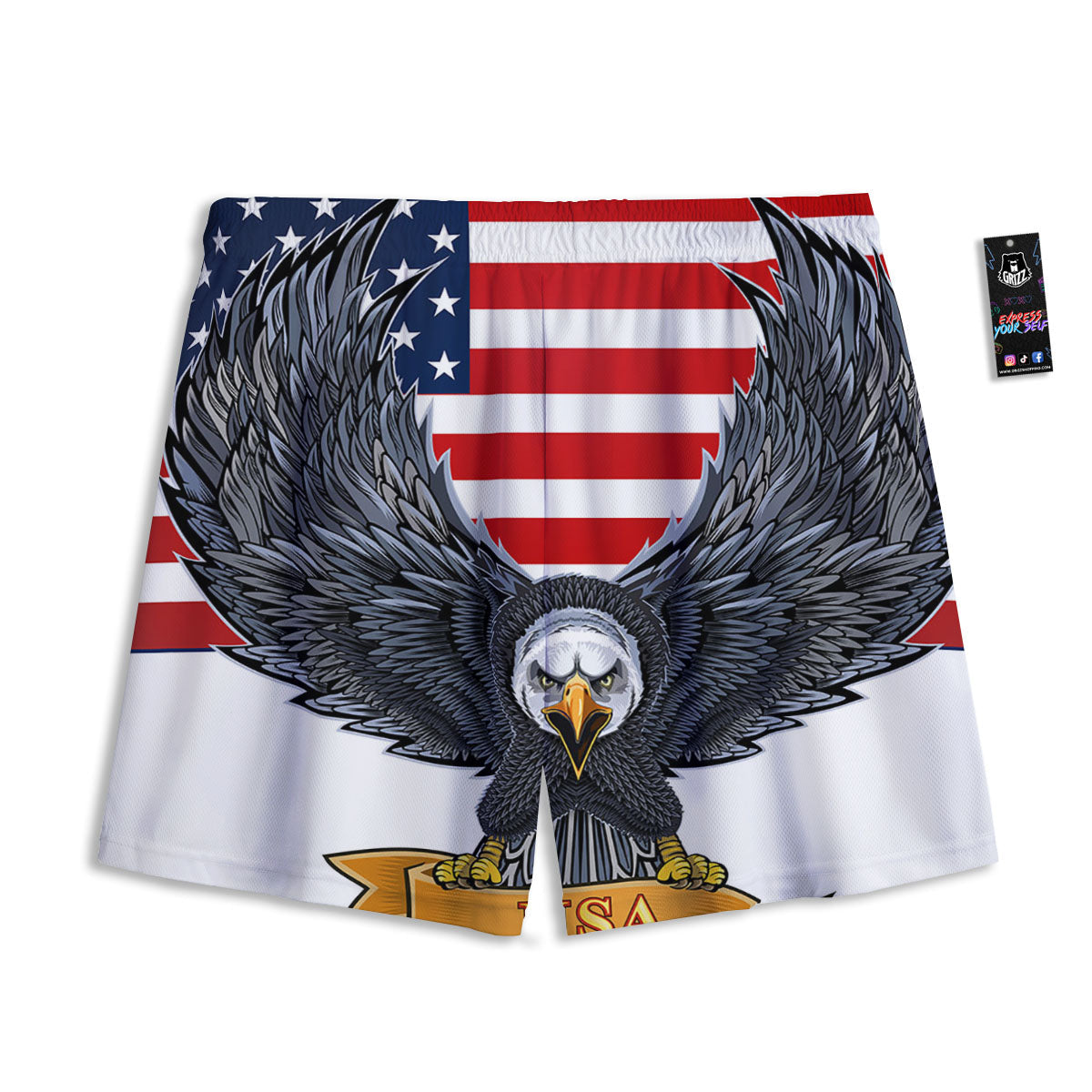 Eagle Patriotic American Print Mesh Shorts