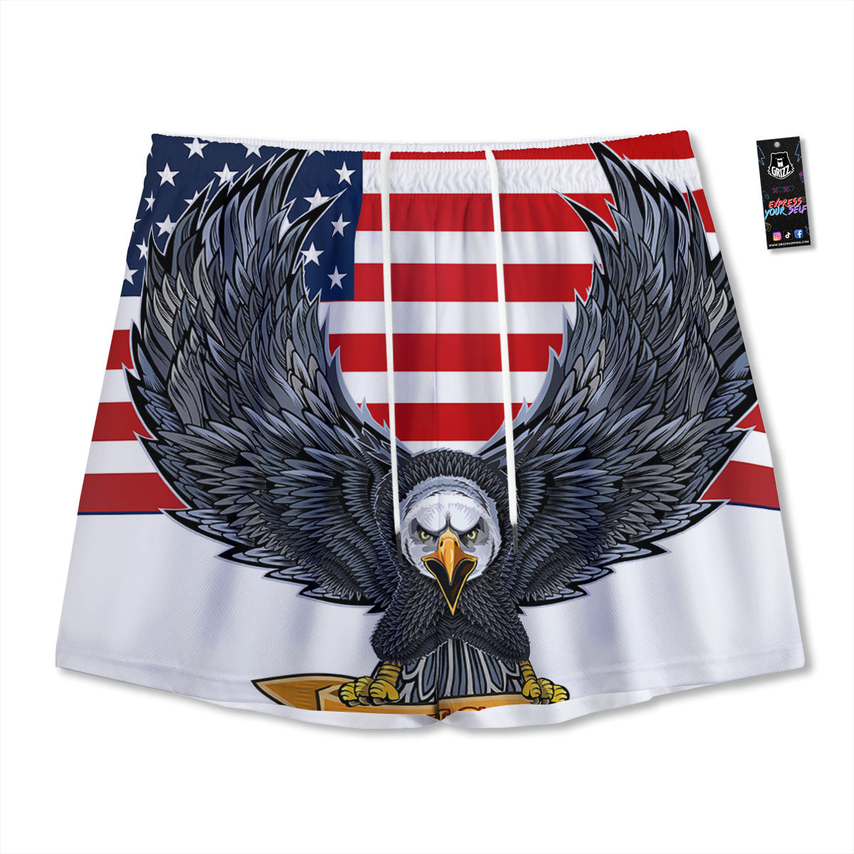 Eagle Patriotic American Print Mesh Shorts