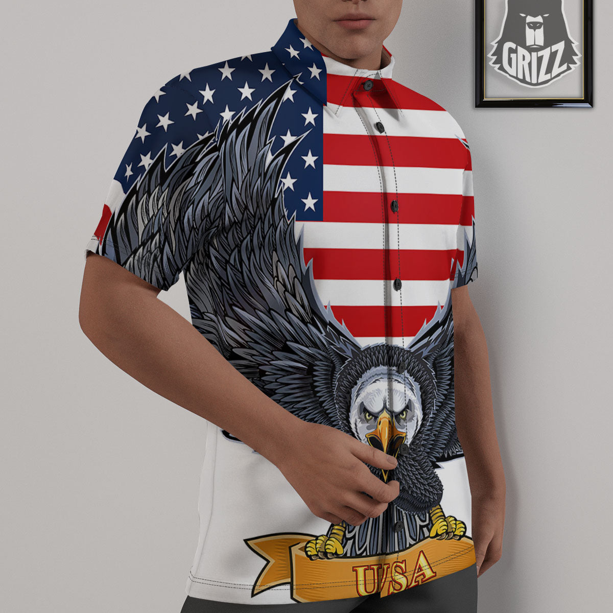Eagle Patriotic American Print Untucked Shirts-grizzshop