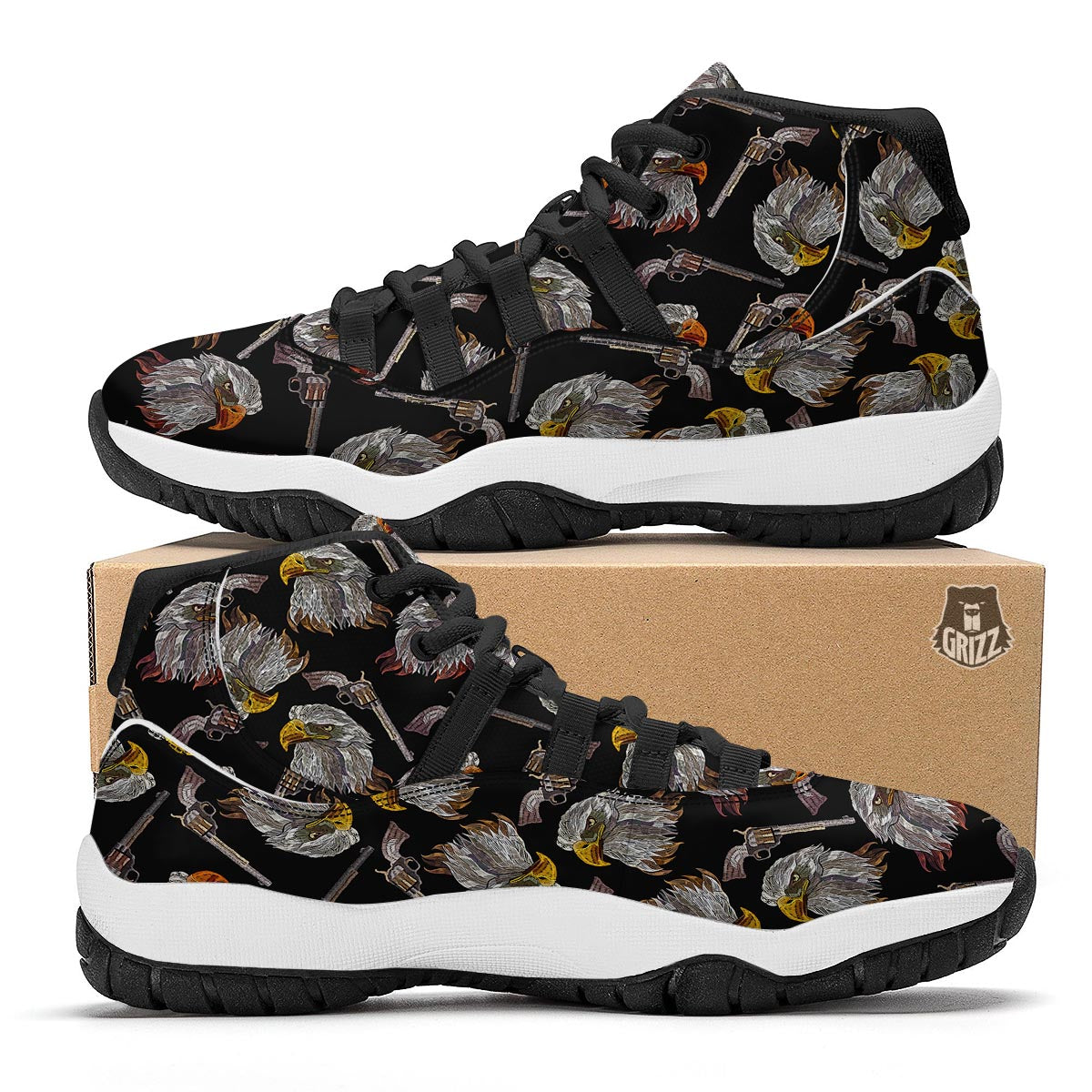 Eagle Print Pattern Black Bball Shoes-grizzshop