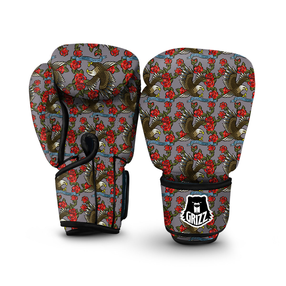 Eagle Rose Pattern Print Boxing Gloves-grizzshop