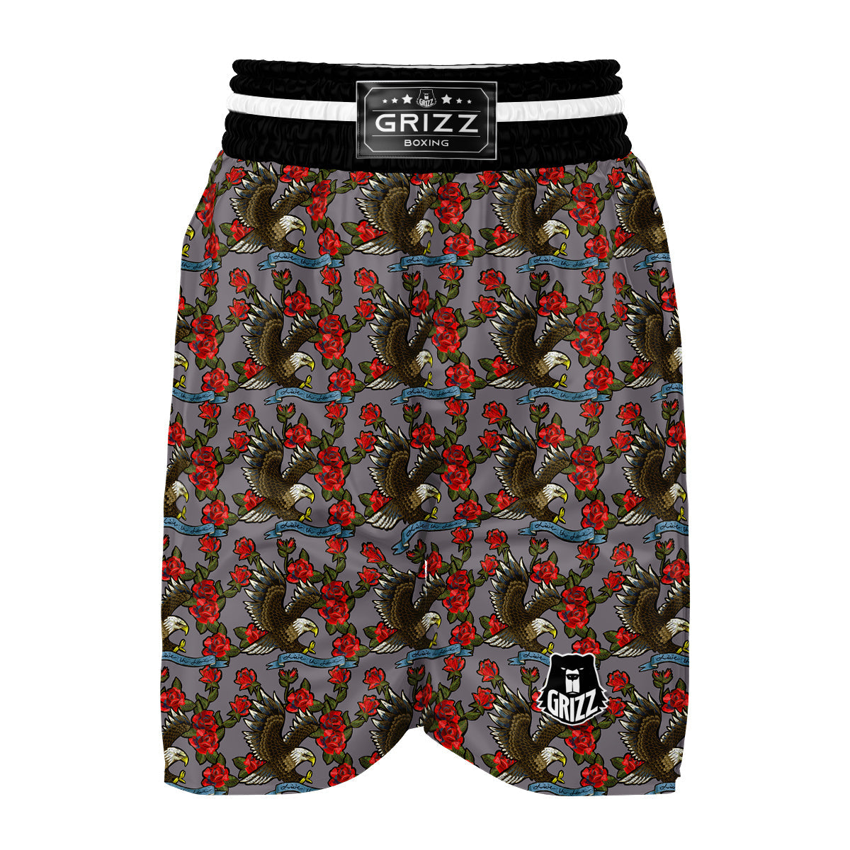 Eagle Rose Pattern Print Boxing Shorts-grizzshop