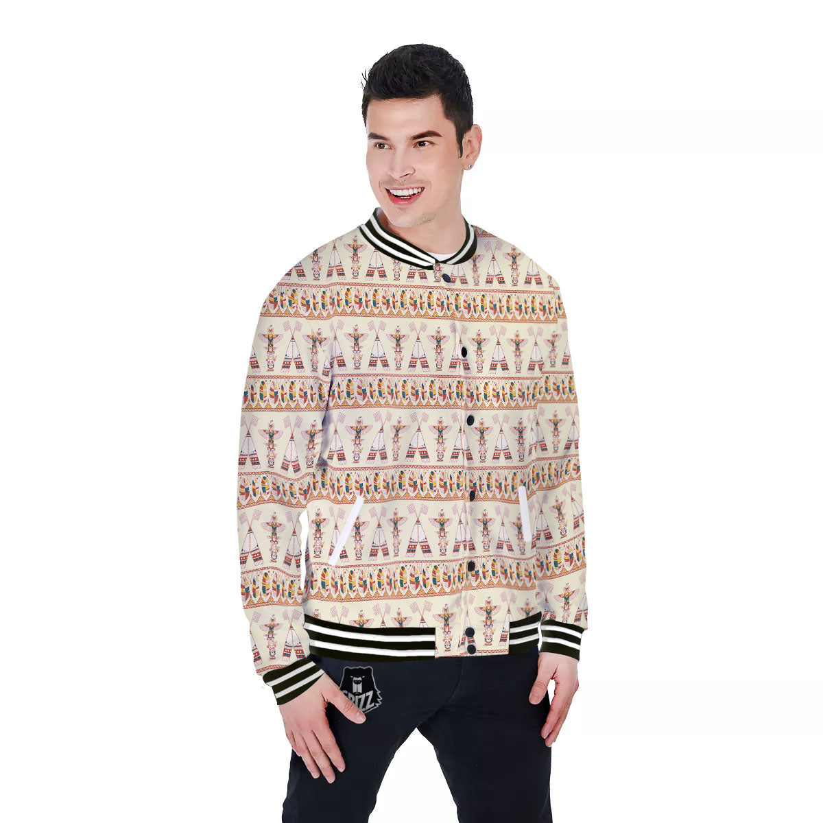 Eagle Totem Native American Print Baseball Jacket-grizzshop