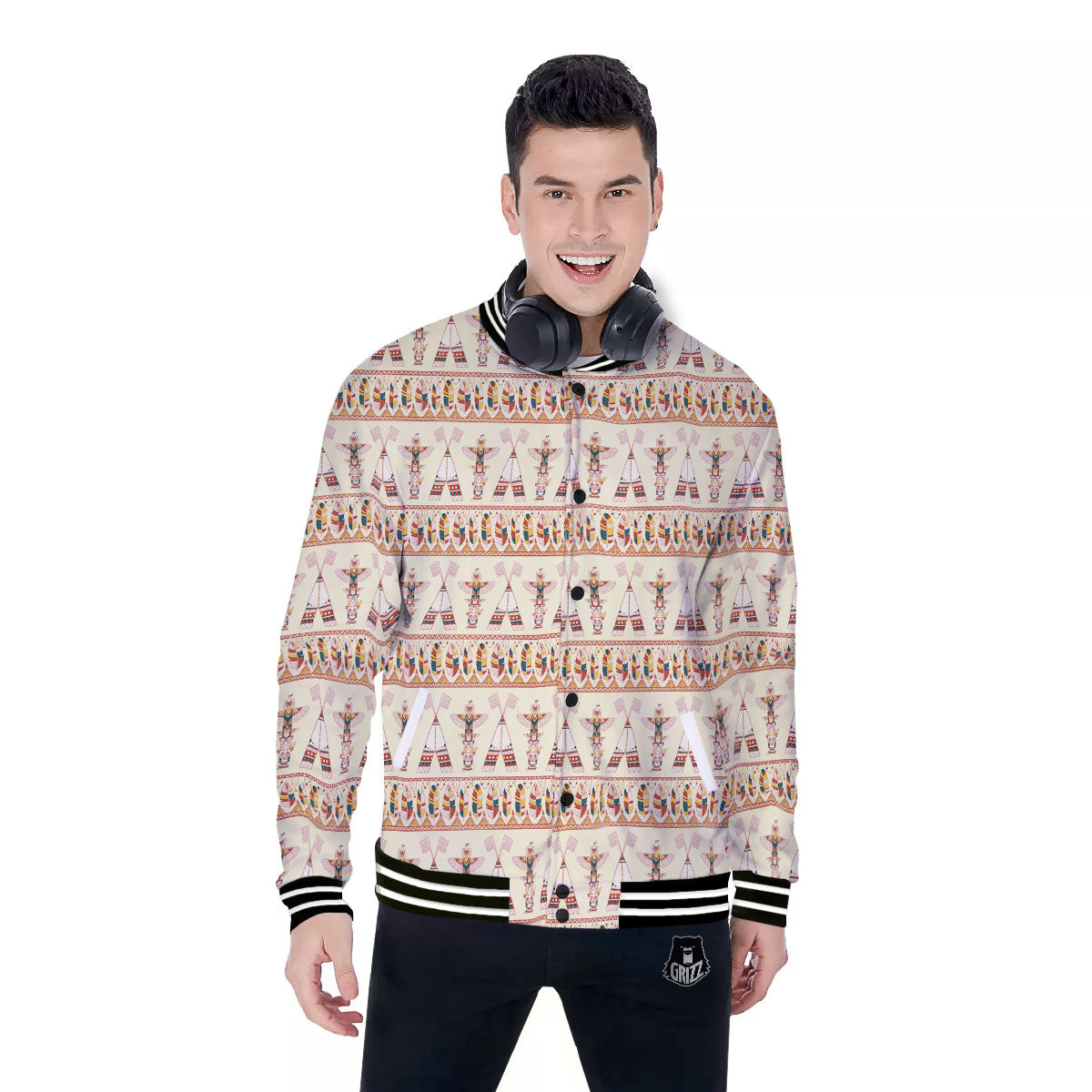 Eagle Totem Native American Print Baseball Jacket-grizzshop