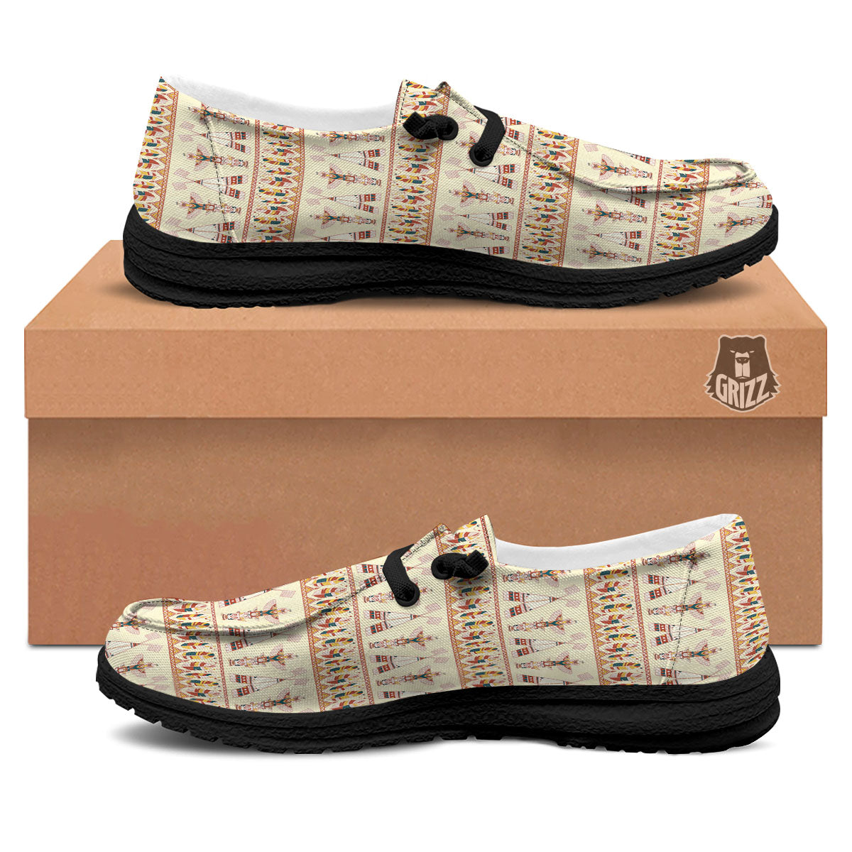 Eagle Totem Native American Print Black Loafers-grizzshop