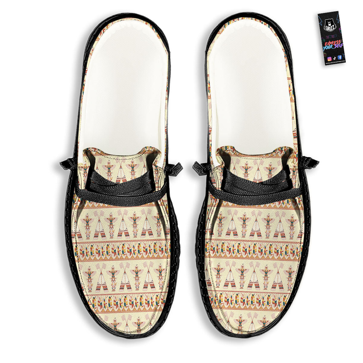 Eagle Totem Native American Print Black Loafers-grizzshop