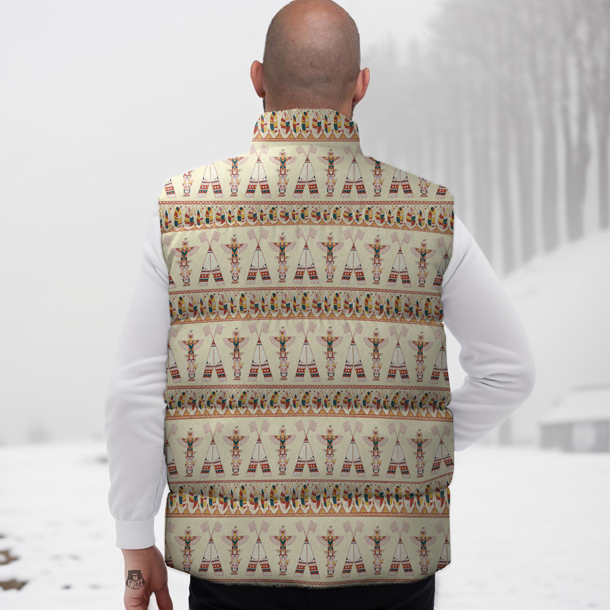 Eagle Totem Native American Print Down Vest
