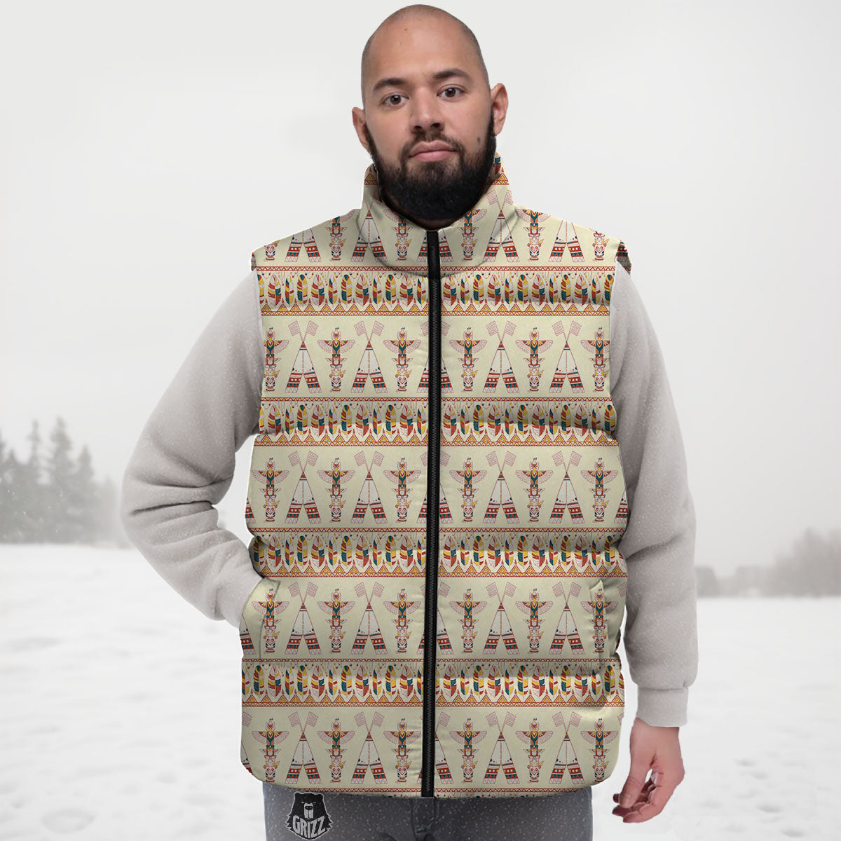 Eagle Totem Native American Print Down Vest