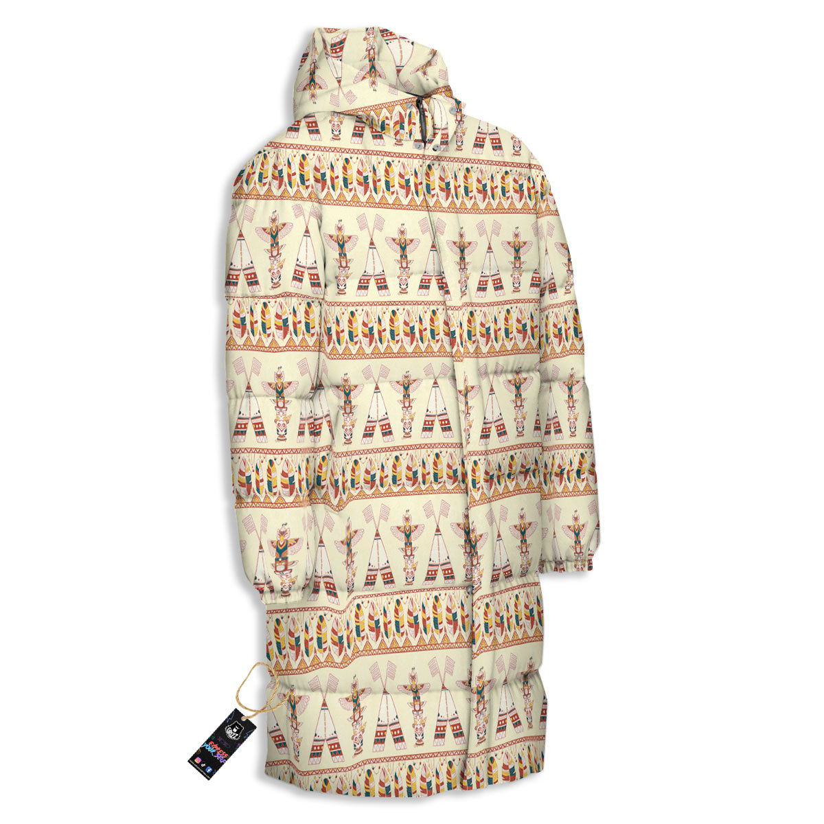 Eagle Totem Native American Print Long Down Jacket-grizzshop
