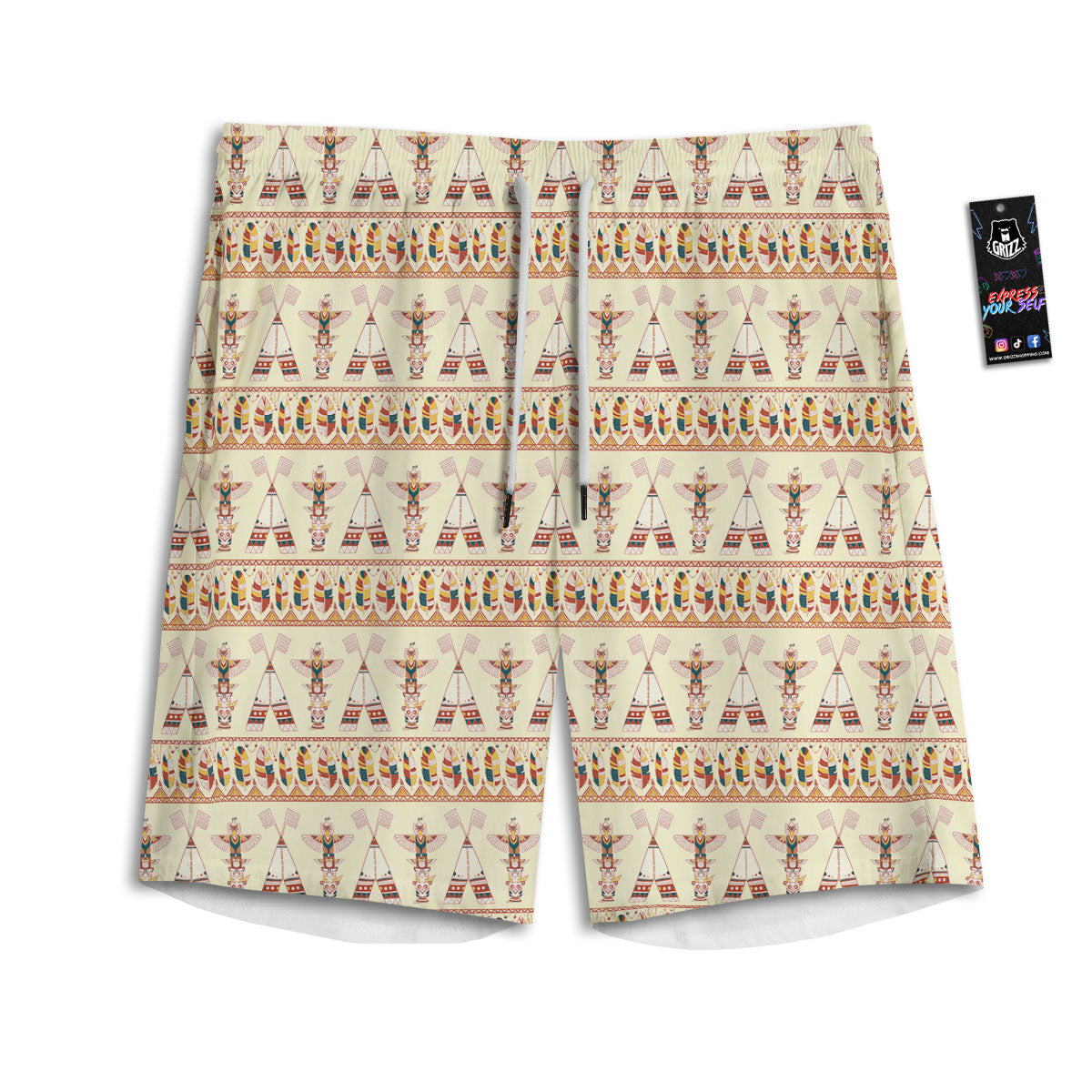 Eagle Totem Native American Print Men's Athletic Shorts