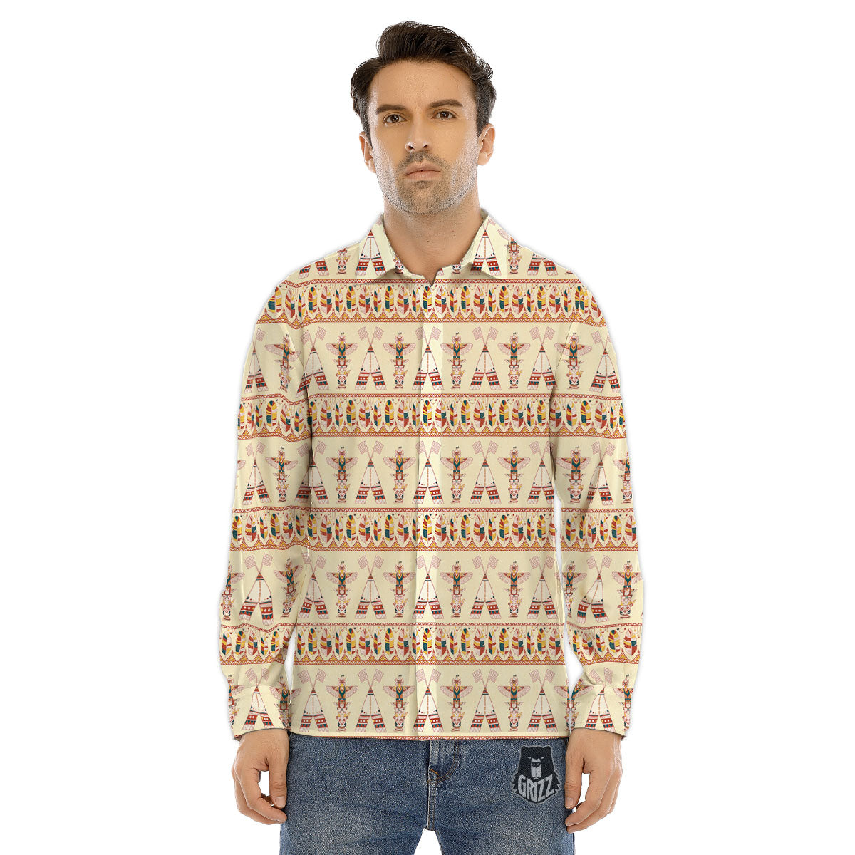 Eagle Totem Native American Print Men's Dress Shirts-grizzshop