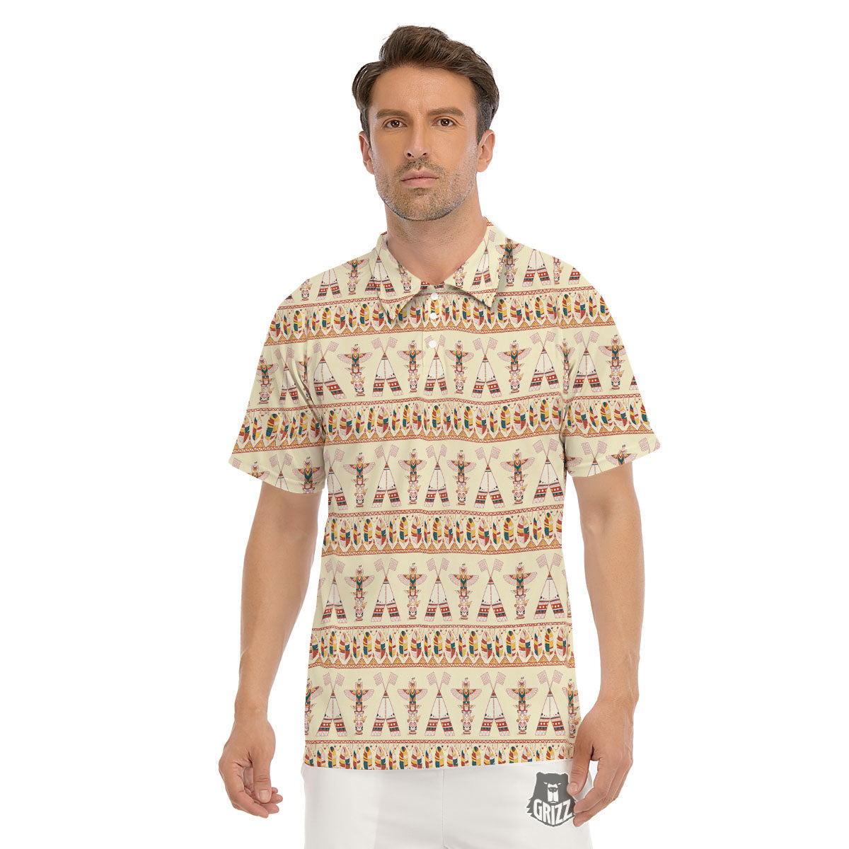 Eagle Totem Native American Print Men's Golf Shirts-grizzshop