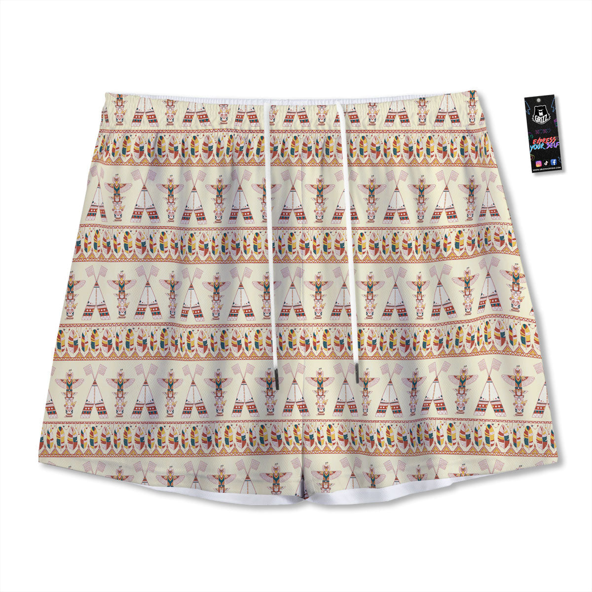 Eagle Totem Native American Print Mesh Shorts