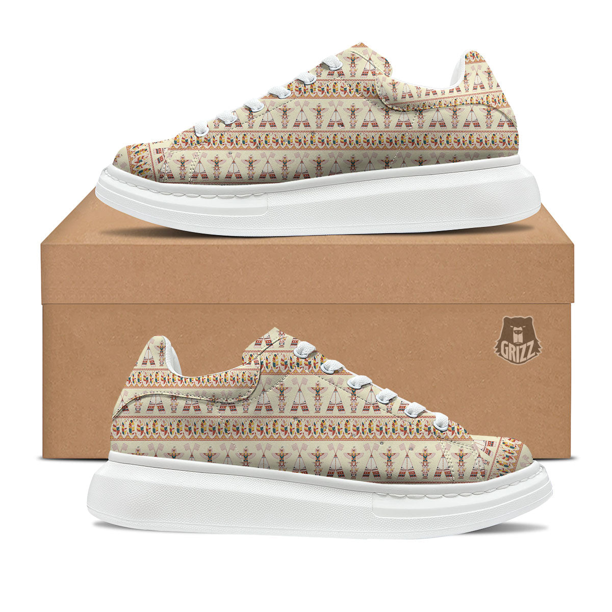 Eagle Totem Native American Print Platform Shoes-grizzshop