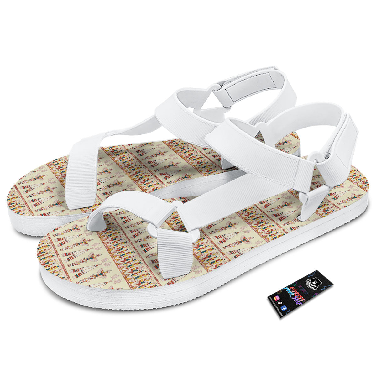 Eagle Totem Native American Print White Open Toe Sandals-grizzshop
