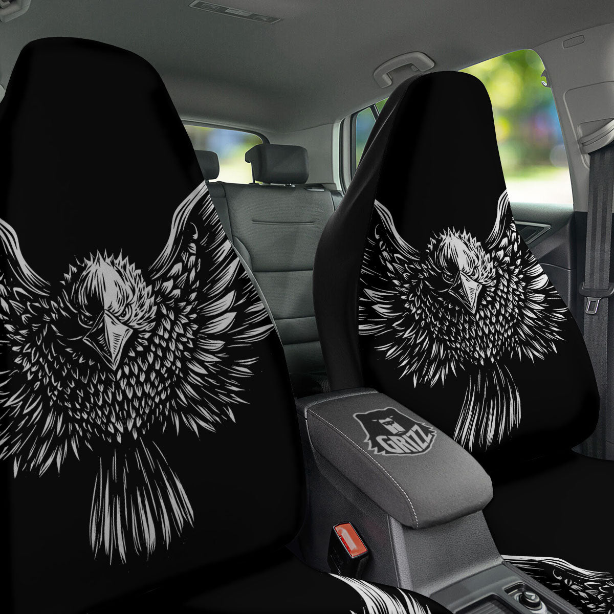 Eagle White And Black Print Car Seat Covers-grizzshop