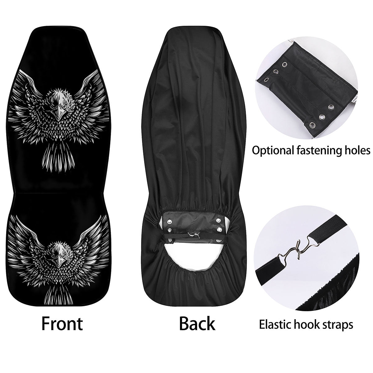 Eagle White And Black Print Car Seat Covers-grizzshop