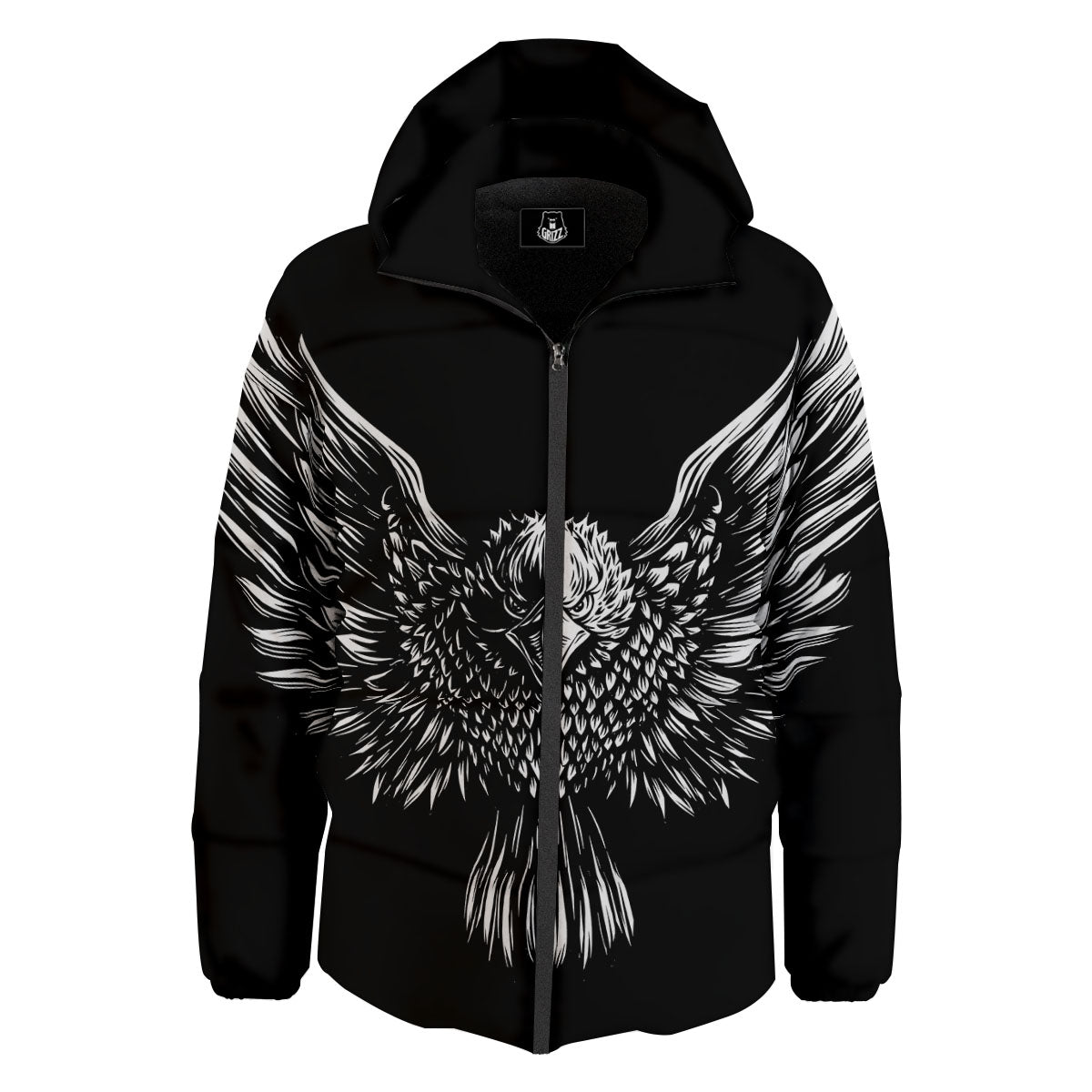 Eagle White And Black Print Down Jacket-grizzshop