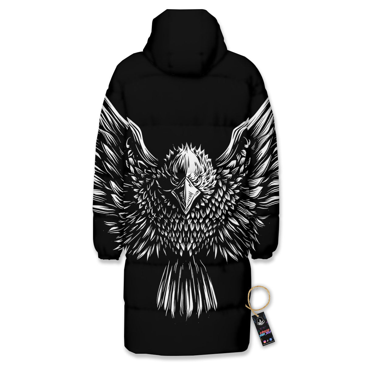 Eagle White And Black Print Long Down Jacket-grizzshop