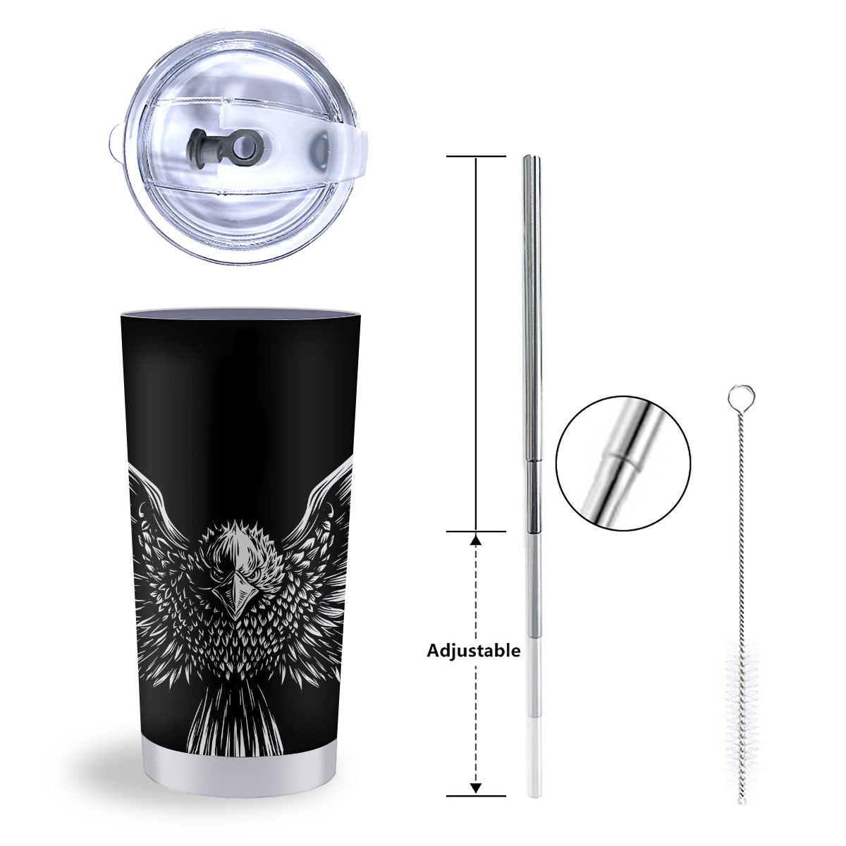 Eagle White And Black Print Tumbler-grizzshop