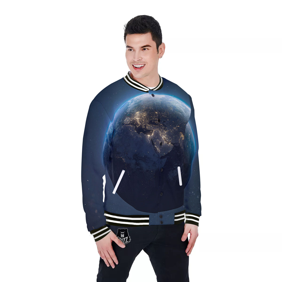 Earth And Space Print Baseball Jacket-grizzshop