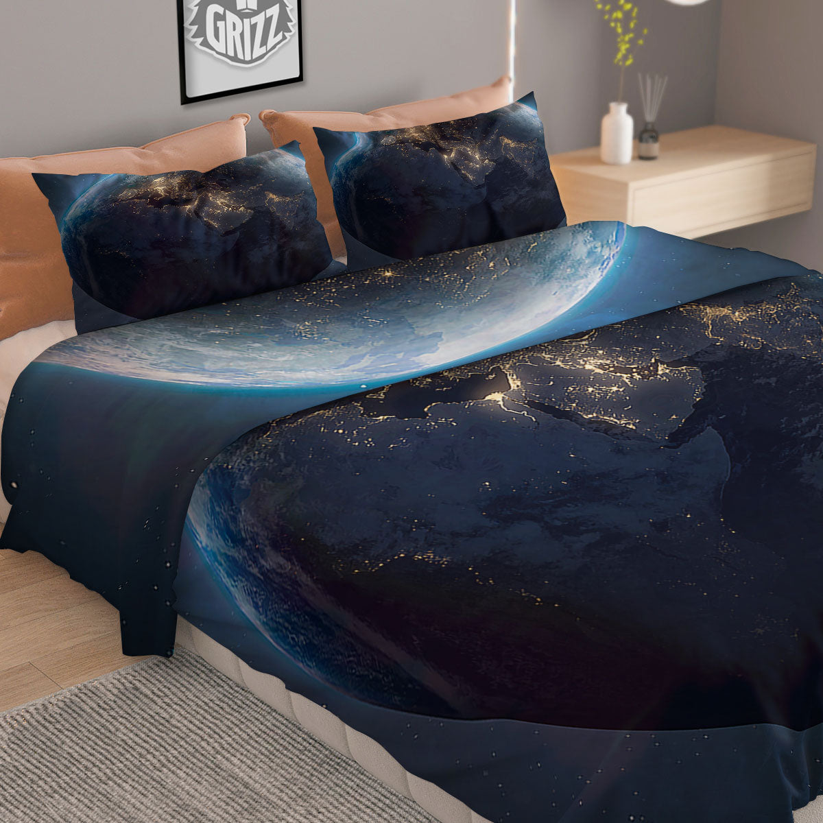 Dot Geometric Teal Polygonal Print Duvet Cover Bedding Set