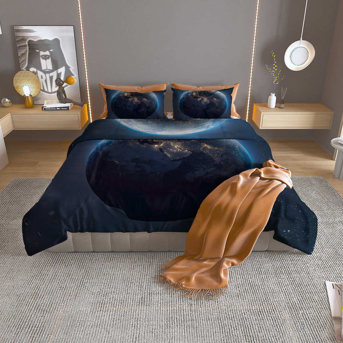 Dot Geometric Teal Polygonal Print Duvet Cover Bedding Set