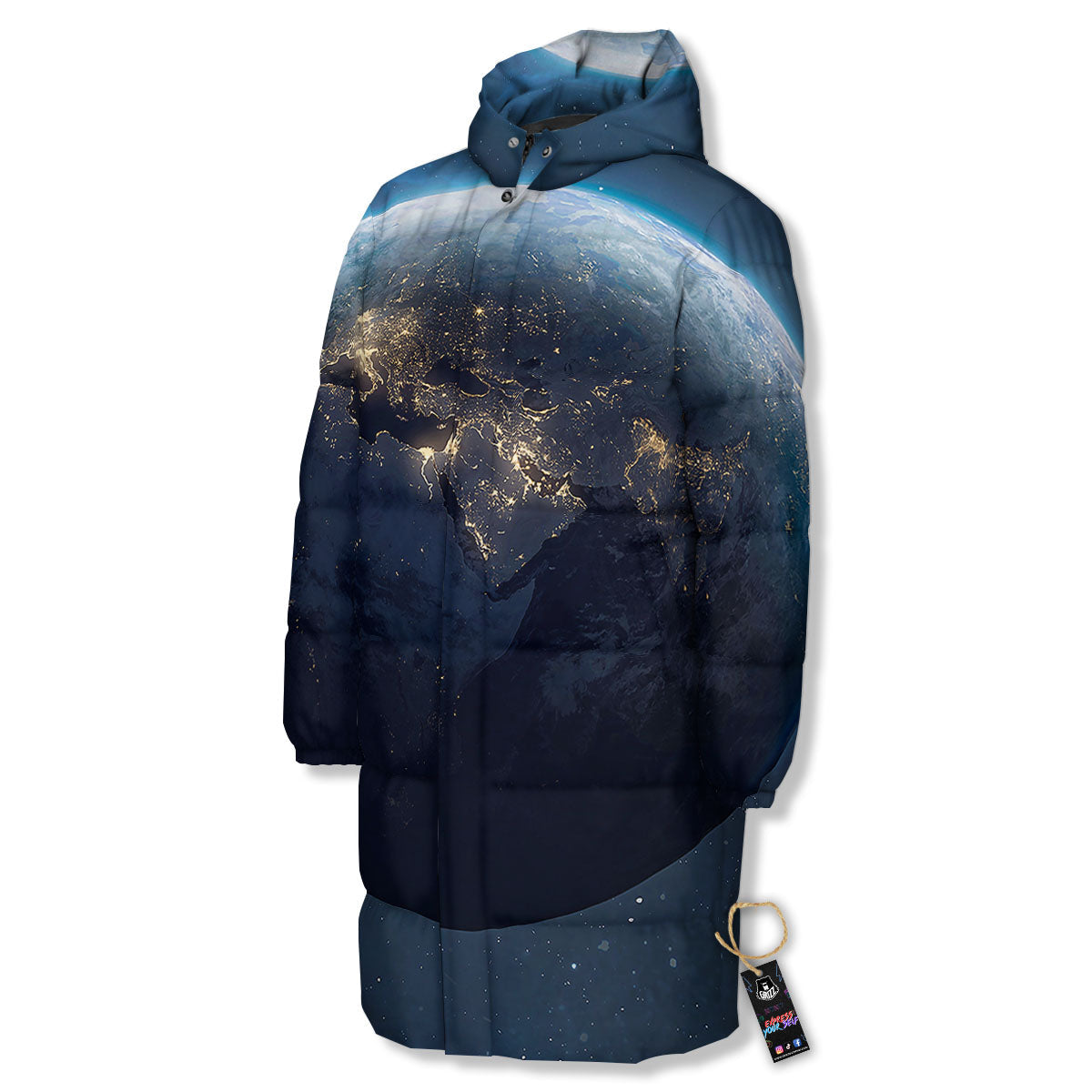 Earth And Space Print Long Down Jacket-grizzshop