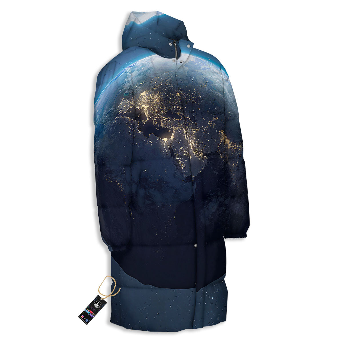 Earth And Space Print Long Down Jacket-grizzshop
