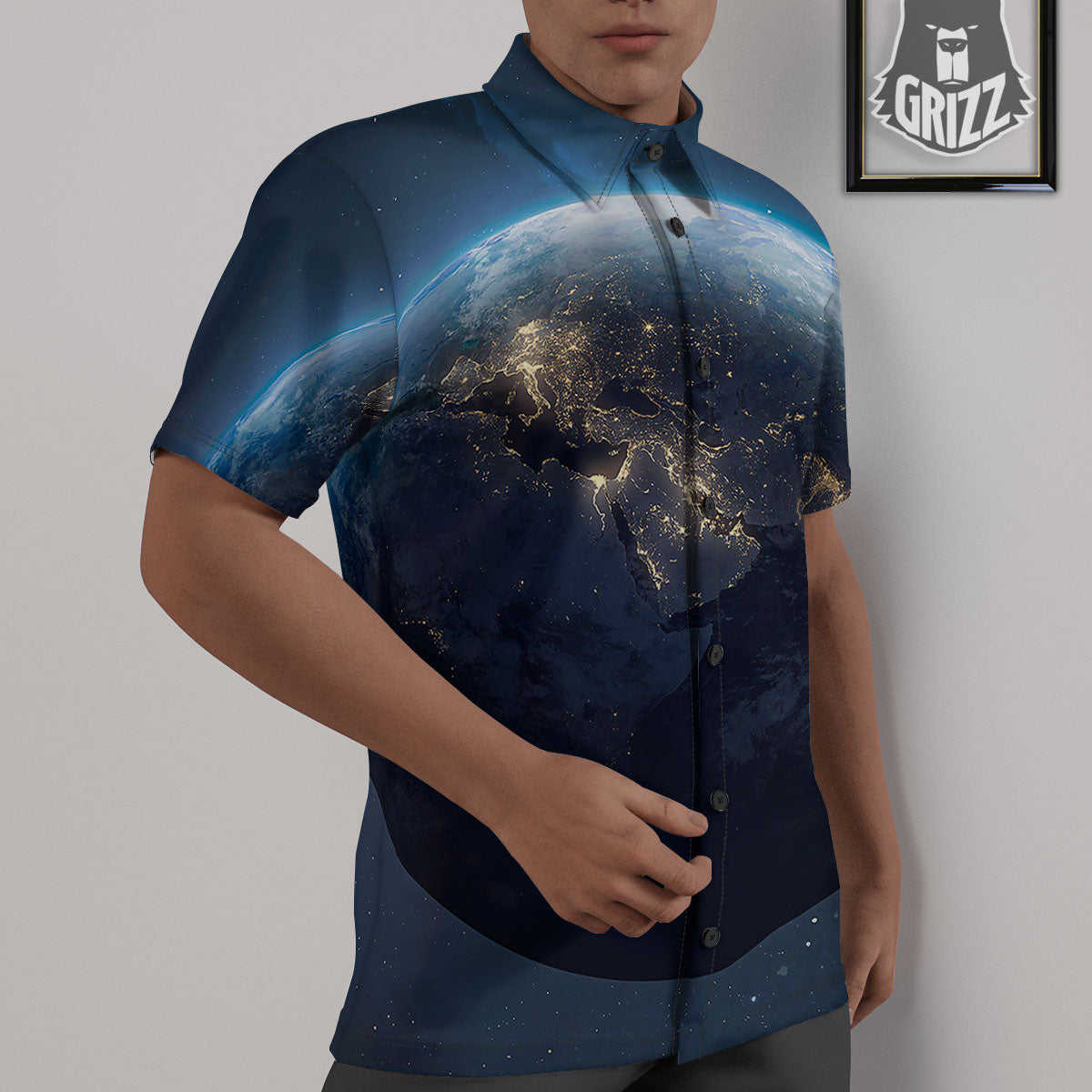 Earth And Space Print Untucked Shirts-grizzshop