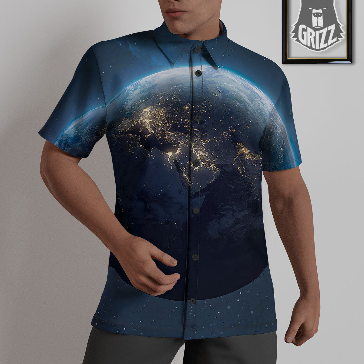 Earth And Space Print Untucked Shirts-grizzshop