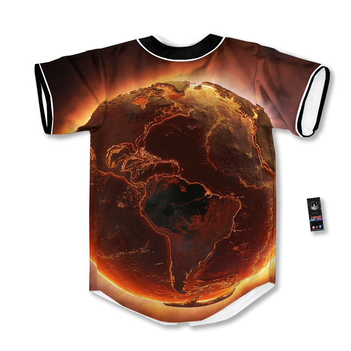 Earth Burning Print Baseball Jersey-grizzshop