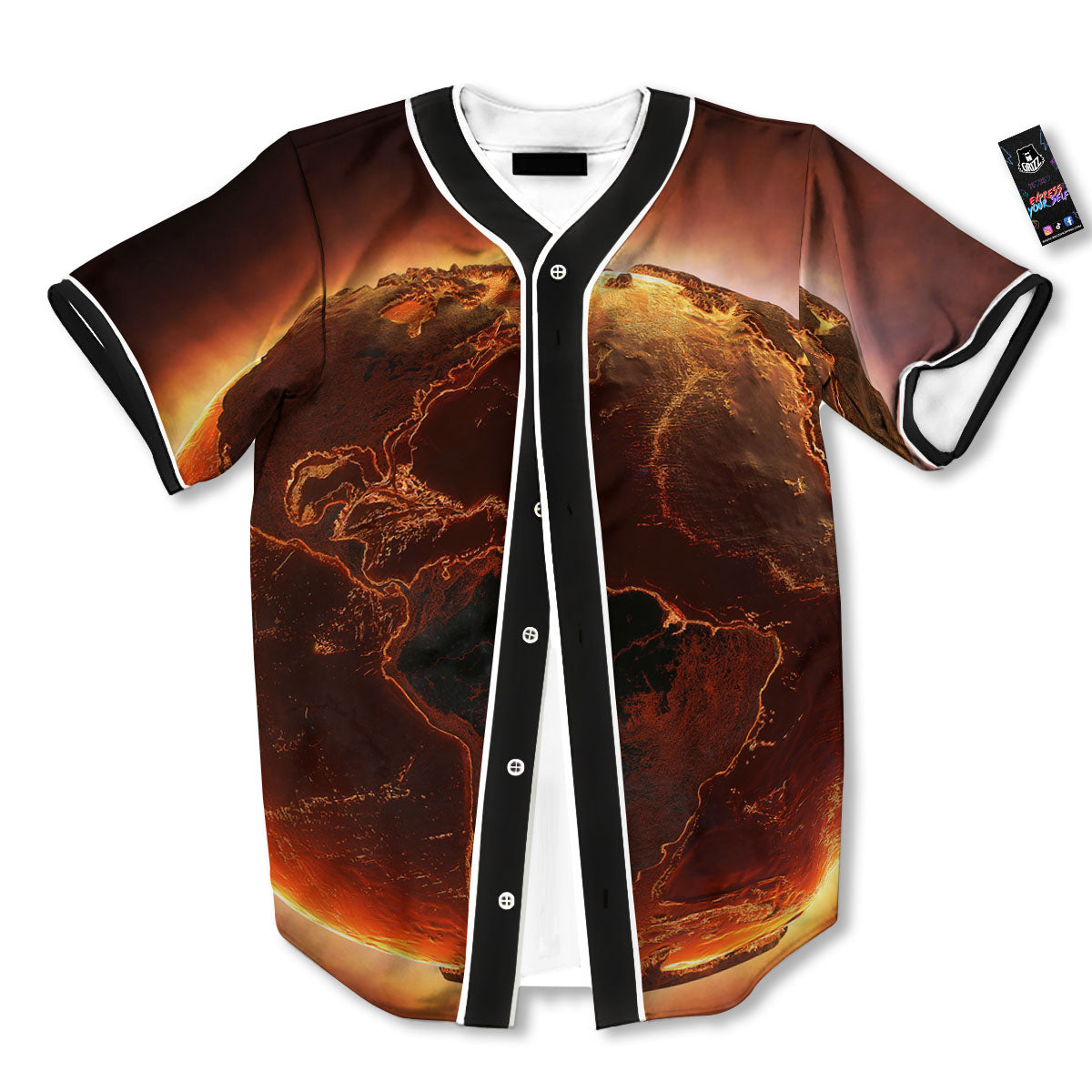 Earth Burning Print Baseball Jersey-grizzshop