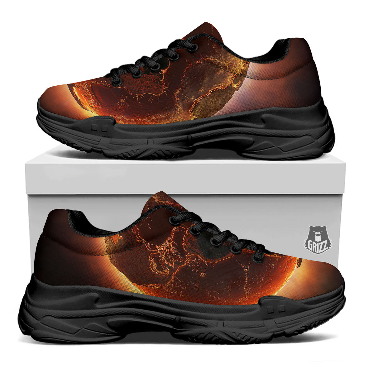 Earth Burning Print Black Chunky Shoes-grizzshop