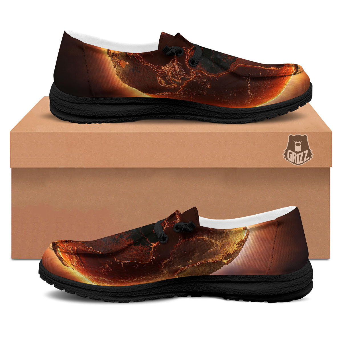 Earth Burning Print Black Loafers-grizzshop