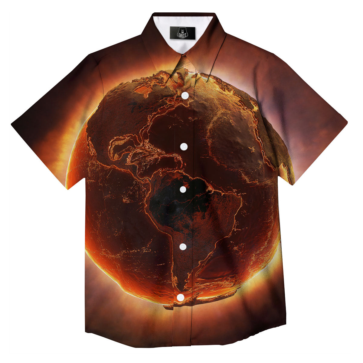Earth Burning Print Button Up Shirt-grizzshop