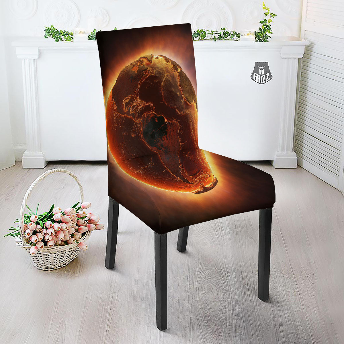 Earth Burning Print Dining Chair Slipcover-grizzshop