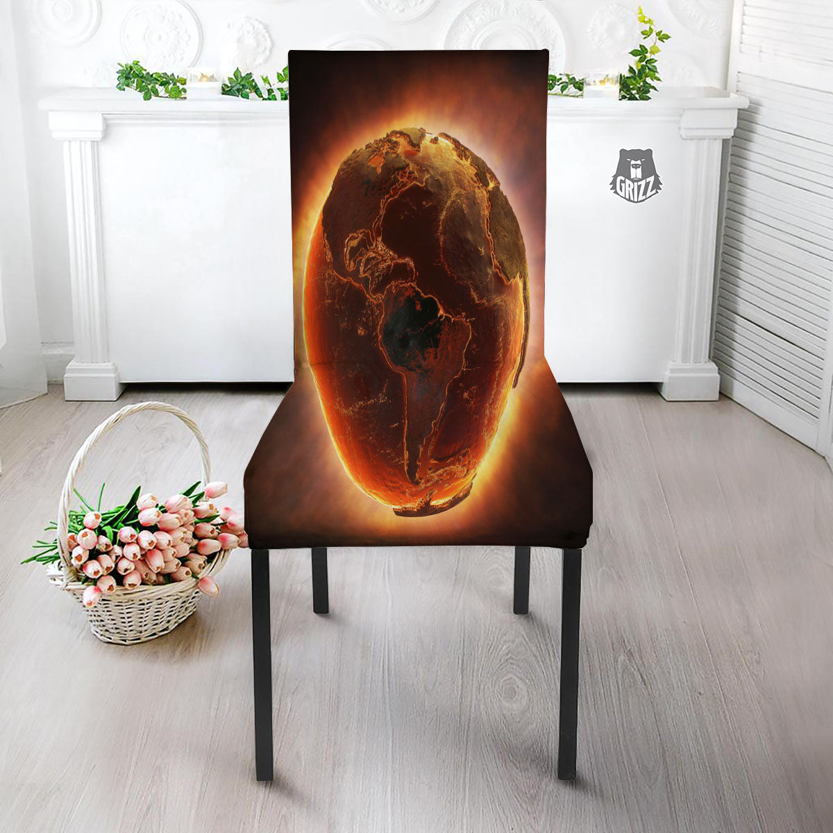 Earth Burning Print Dining Chair Slipcover-grizzshop