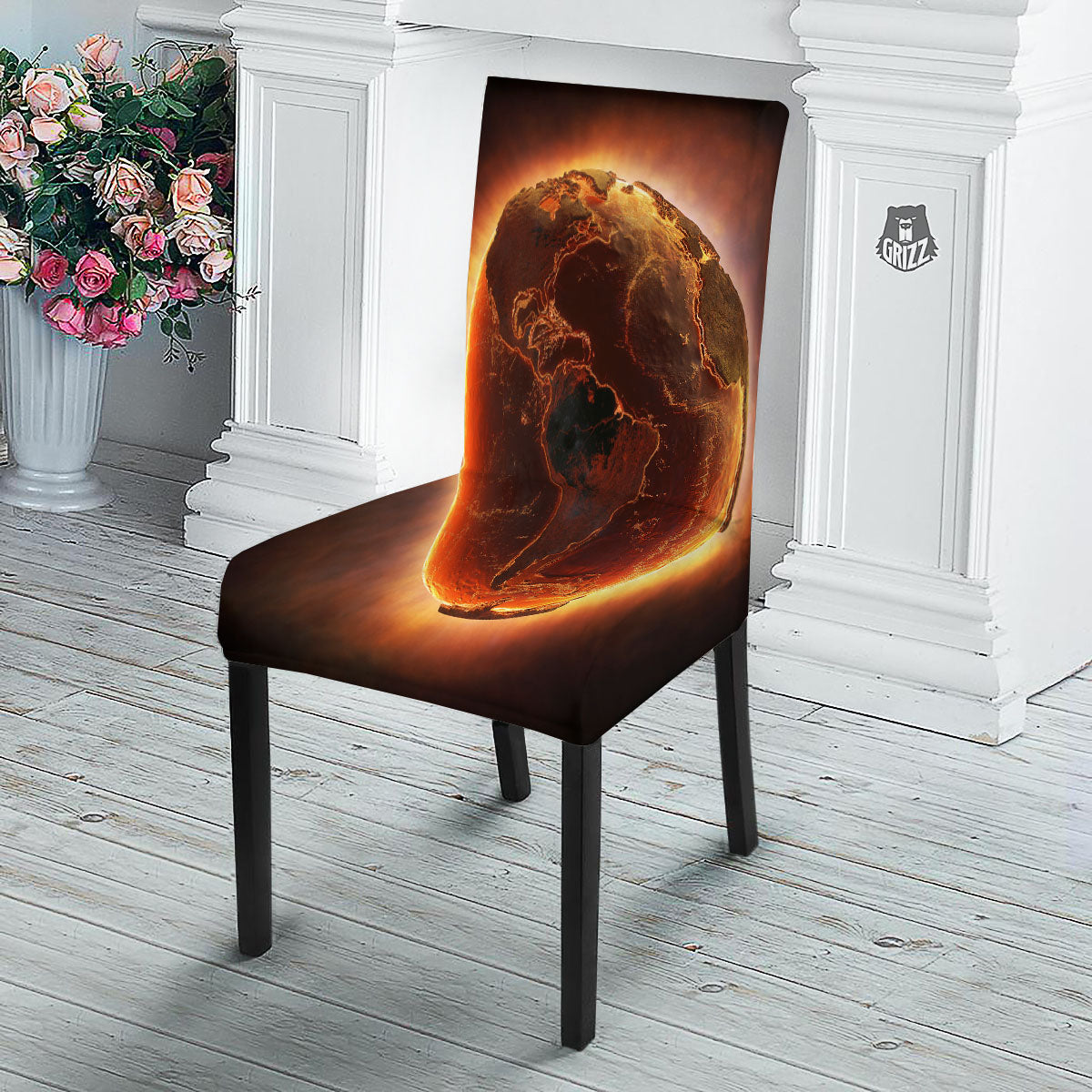Earth Burning Print Dining Chair Slipcover-grizzshop
