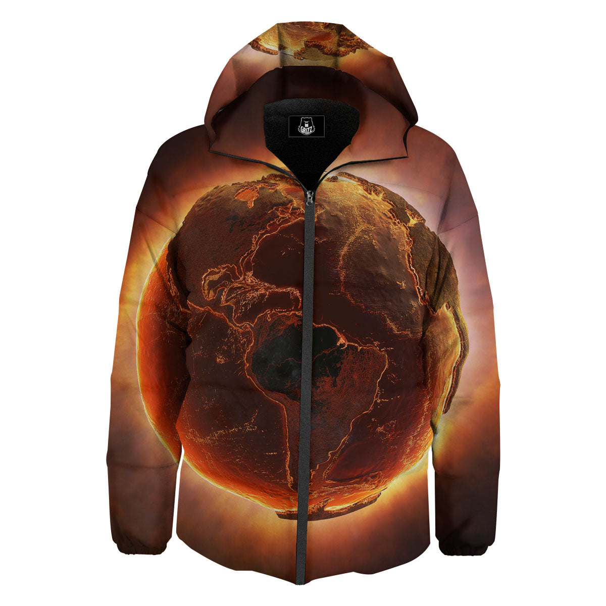 Earth Burning Print Down Jacket-grizzshop