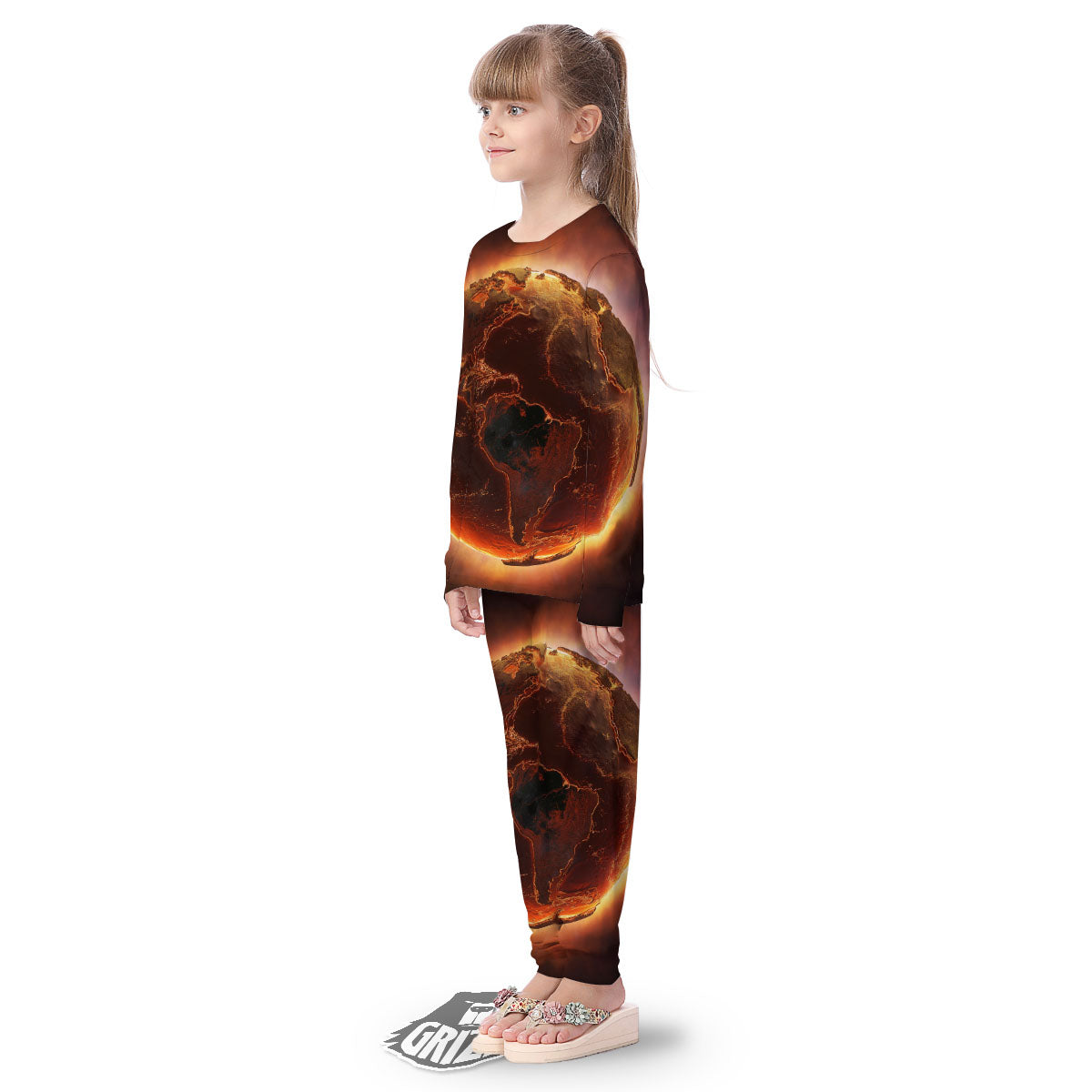 Earth Burning Print Kid's Pajamas-grizzshop