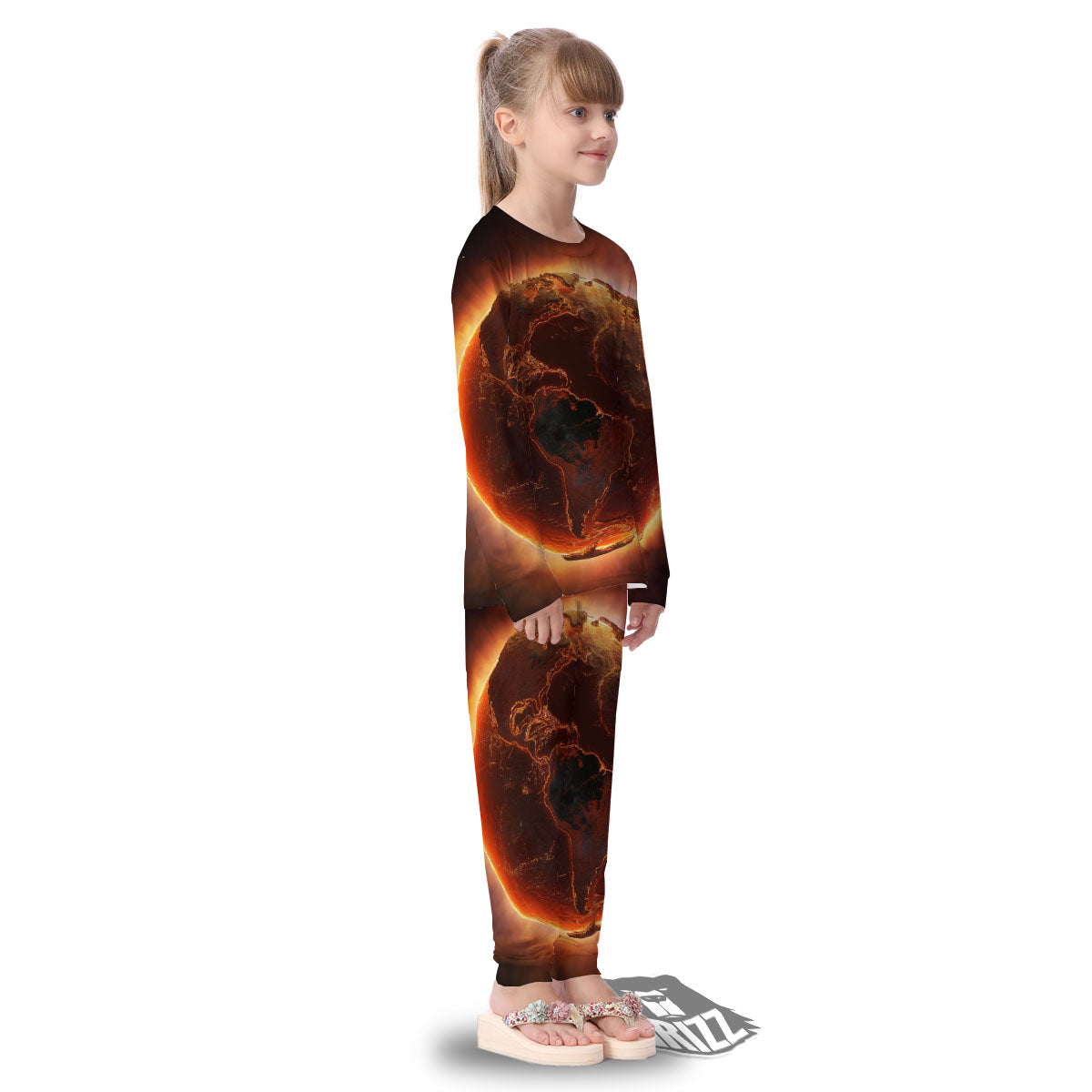 Earth Burning Print Kid's Pajamas-grizzshop