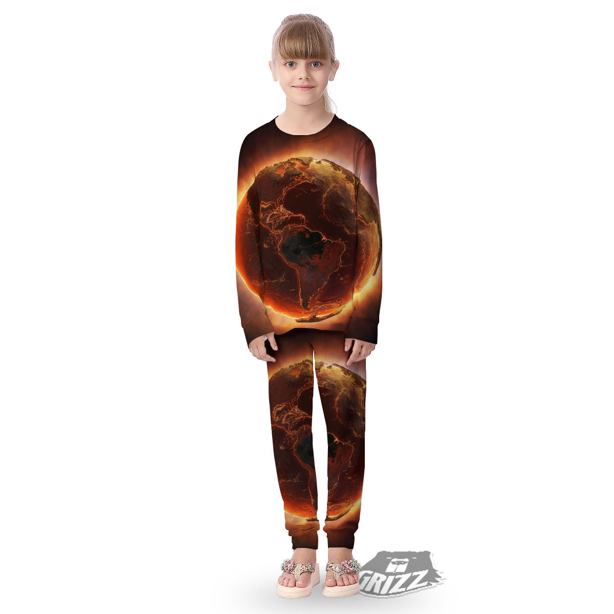 Earth Burning Print Kid's Pajamas-grizzshop