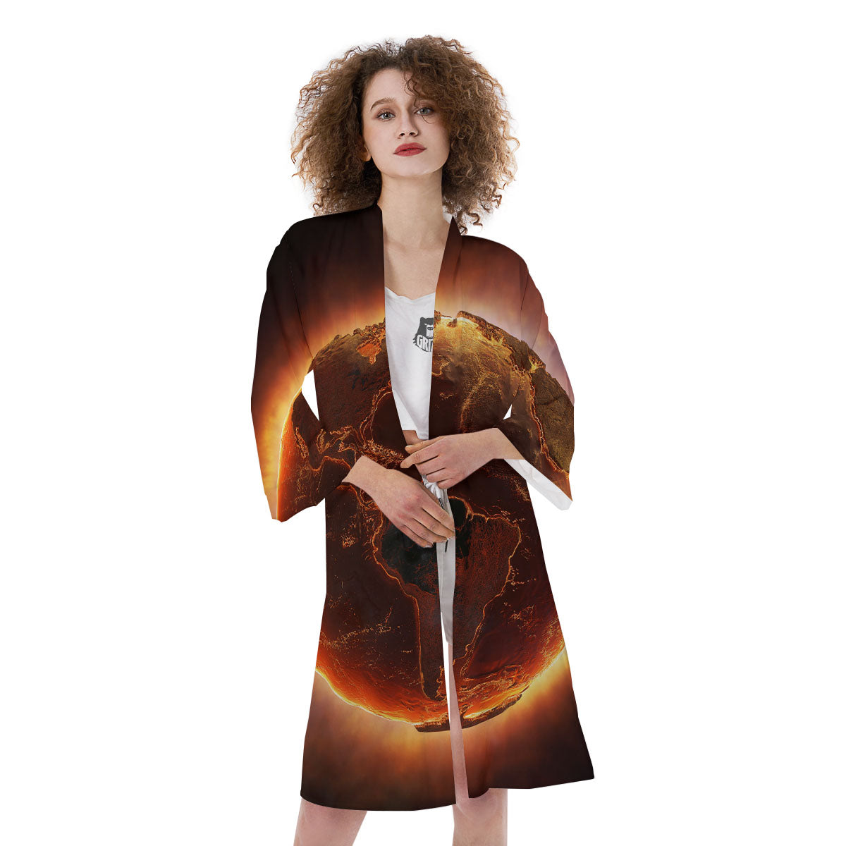Earth Burning Print Kimono-grizzshop