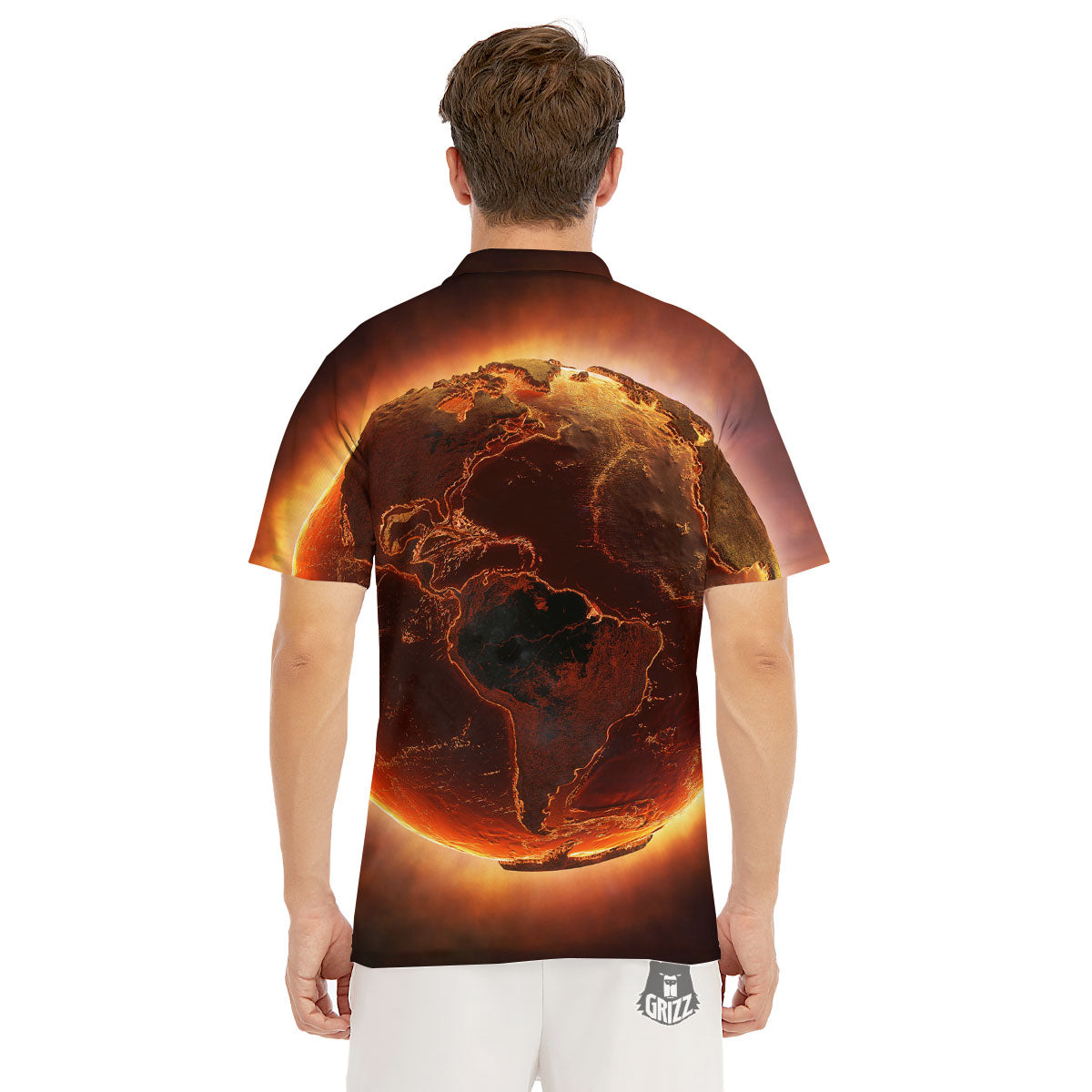 Earth Burning Print Men's Golf Shirts-grizzshop