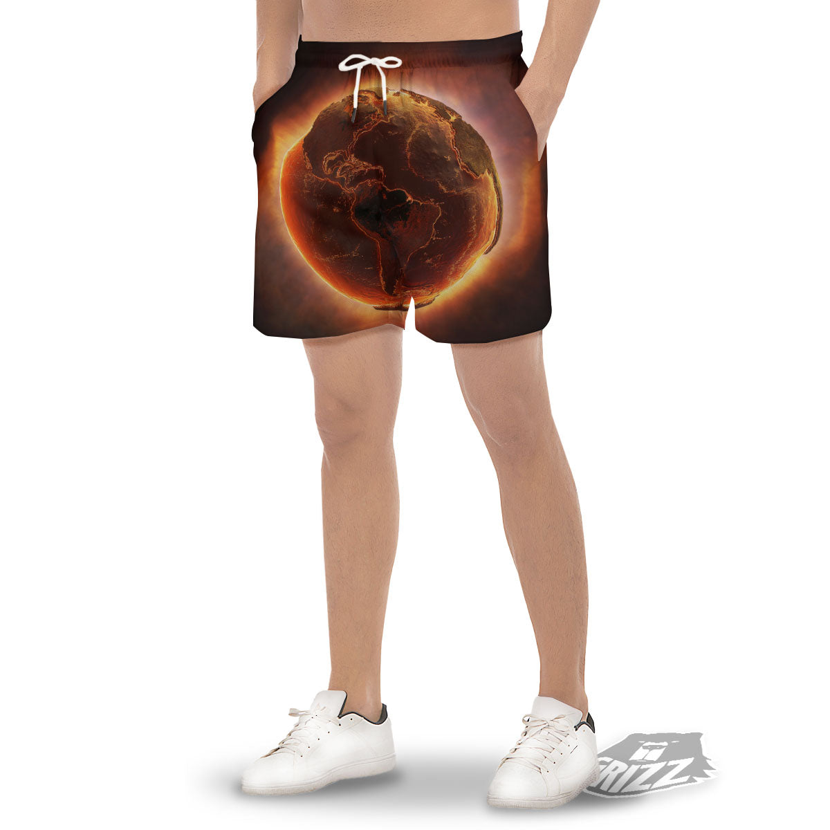 Earth Burning Print Men's Gym Shorts-grizzshop
