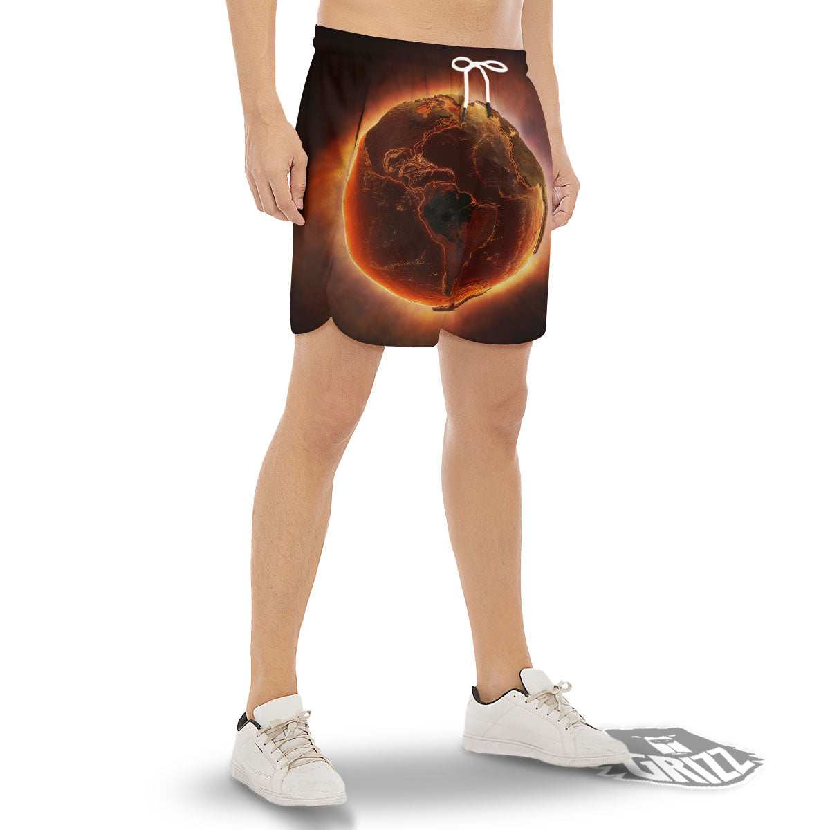 Earth Burning Print Men's Gym Shorts-grizzshop